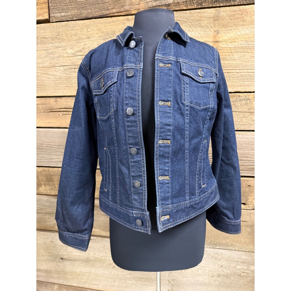 Talbots Petites Dark Wash Denim Trucker Jacket Blue Size MP